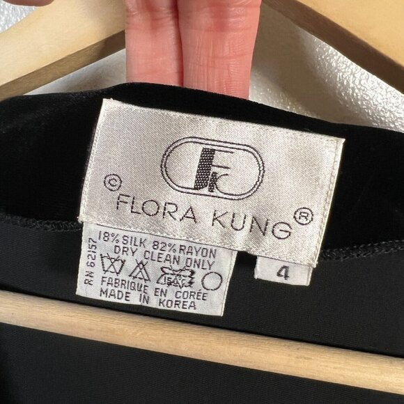 Vintage Flora Kung Dress Size 4 Silk Blend Draped Neck Velour Velvet Midi 80s - Picture 3 of 7